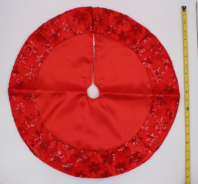 Kurt Adler Tiny 20-inch Miniature Satin Tree Skirt with Sequined Snowflake Border for Table Top Trees (Red) - Image 5